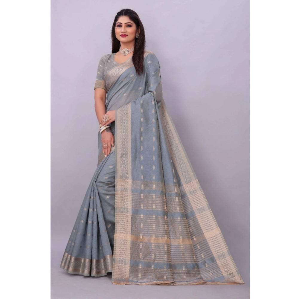 Generic Women's Silk Blend Woven Saree With Unstitched Blouse 5.5Mtr (Grey)