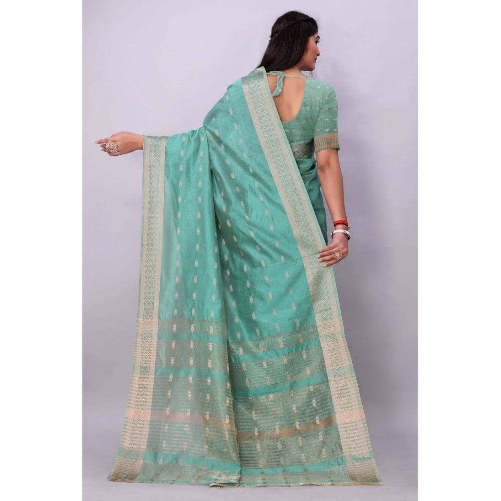 Generic Women's Silk Blend Woven Saree With Unstitched Blouse 5.5Mtr (Dark Green)