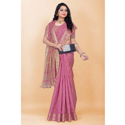 Generic Women's Silk Blend Woven Saree With Unstitched Blouse 5.5Mtr (Pink)