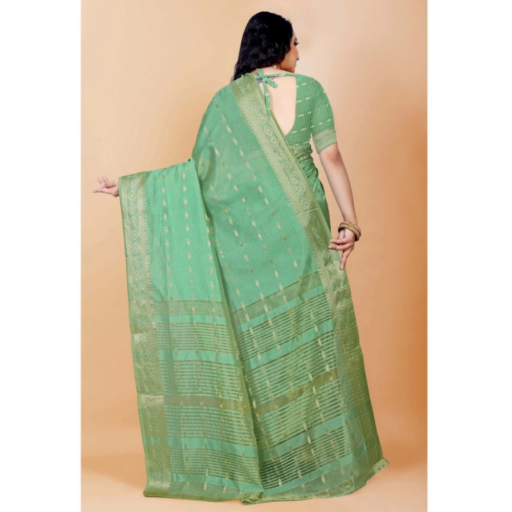 Generic Women's Silk Blend Woven Saree With Unstitched Blouse 5.5Mtr (Light Green)