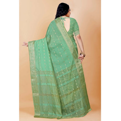 Generic Women's Silk Blend Woven Saree With Unstitched Blouse 5.5Mtr (Light Green)