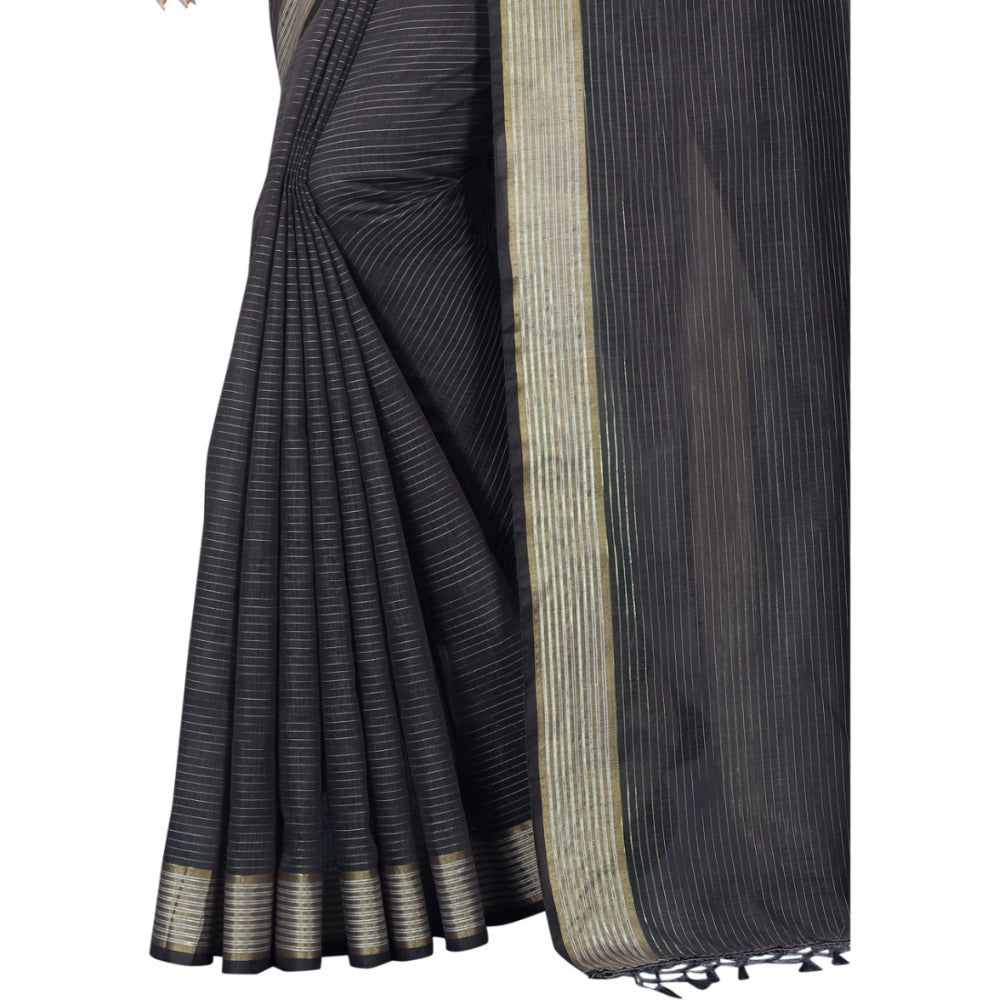 Generic Women's Cotton Blend Solid/Plain Saree With Unstitched Blouse 5.5Mtr (Grey)