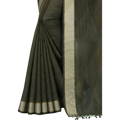 Generic Women's Cotton Blend Solid/Plain Saree With Unstitched Blouse 5.5Mtr (Green)