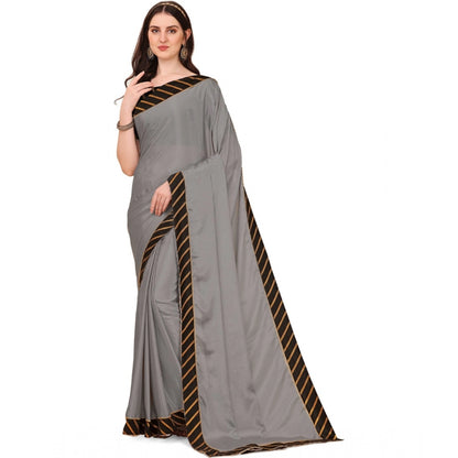 Generic Women's Chiffon Self Design Saree With Unstitched Blouse 5.5Mtr (Silver)