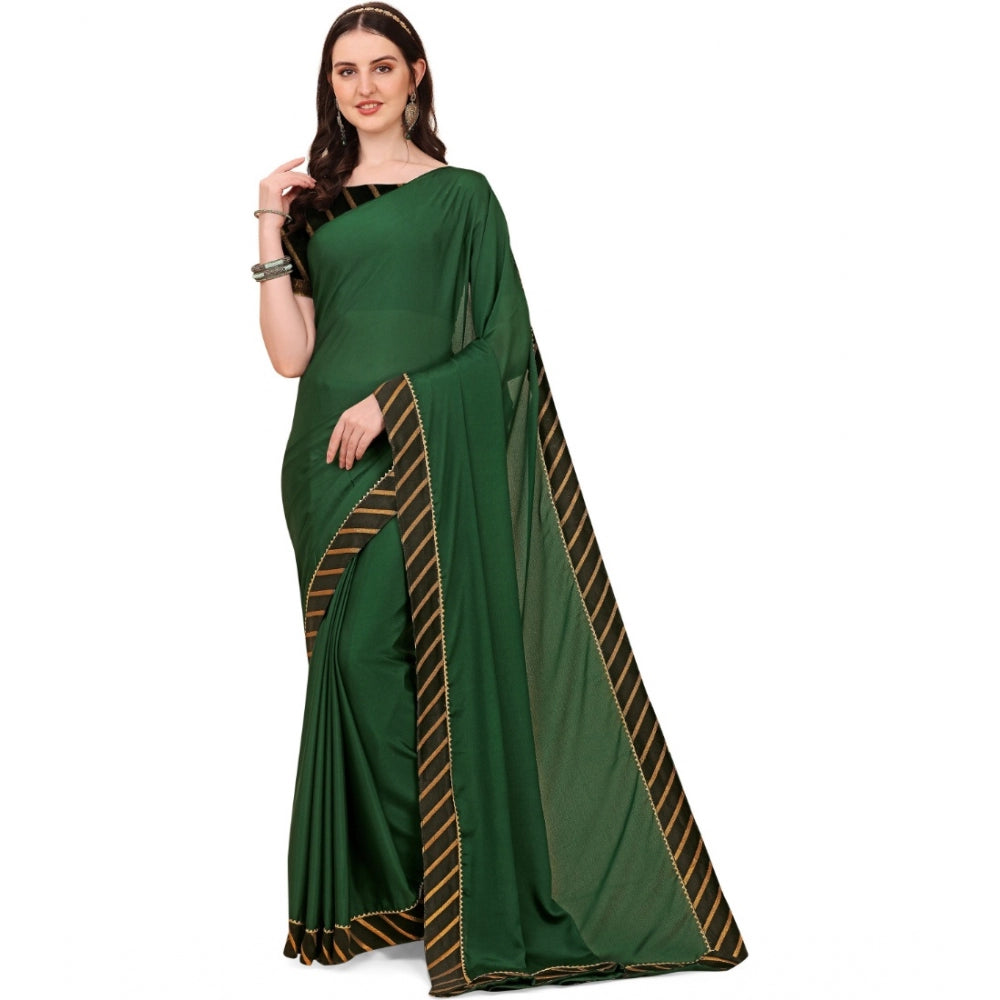 Generic Women's Chiffon Self Design Saree With Unstitched Blouse 5.5Mtr (Green)