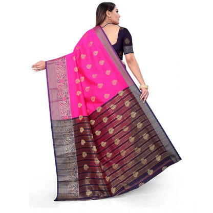 Generic Women's Silk Blend Woven Saree With Unstitched Blouse 5.5Mtr (Pink)