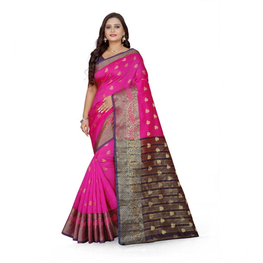 Generic Women's Jacquard Woven Saree With Unstitched Blouse 5.5Mtr (Pink)