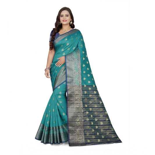 Generic Women's Jacquard Woven Saree With Unstitched Blouse 5.5Mtr (Green)