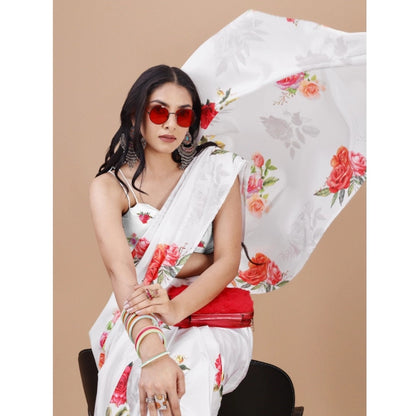 Generic Women's Crepe Digital Print Saree With Unstitched Blouse 5.5Mtr (Cream)