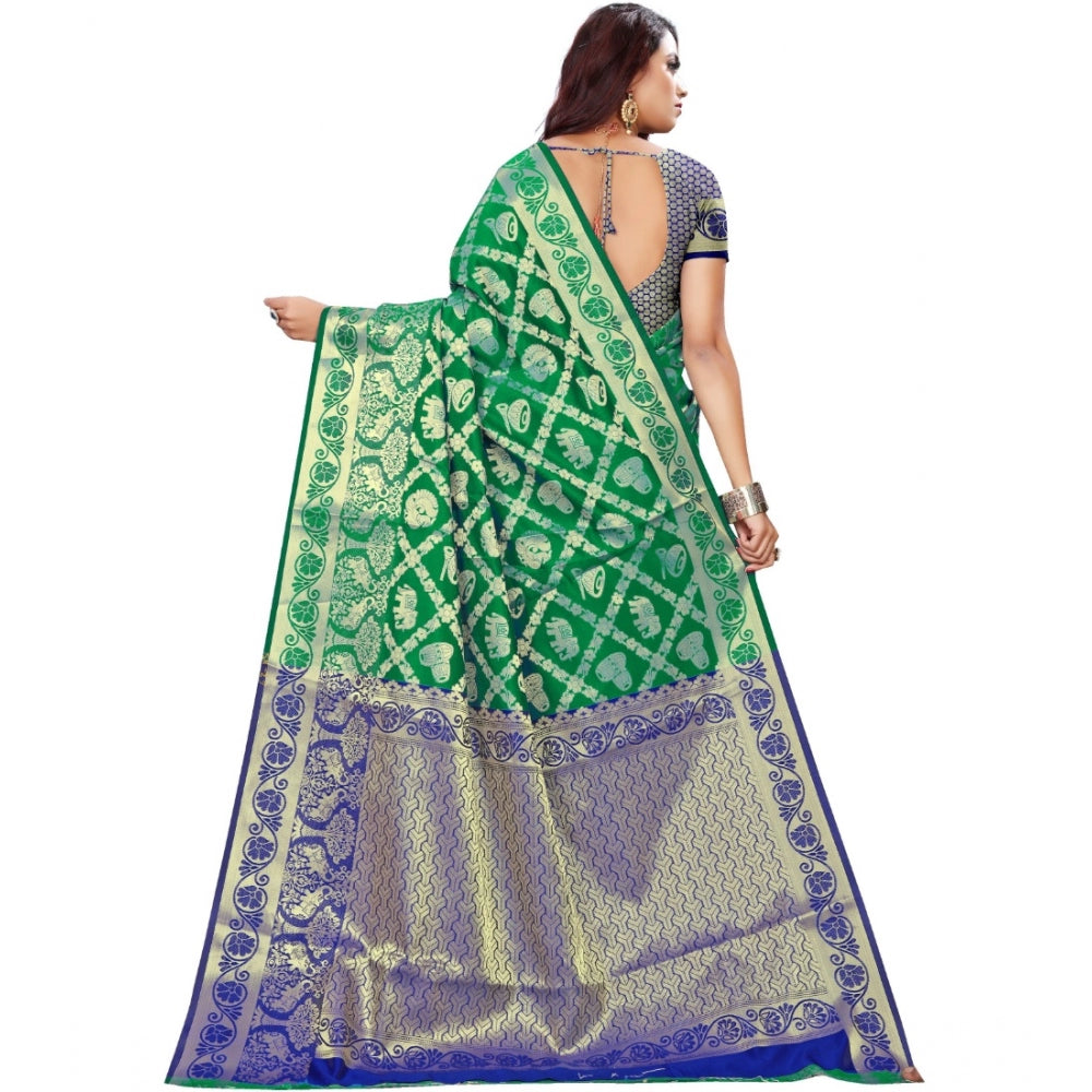 Generic Women's Jacquard Woven Saree With Unstitched Blouse 5.5Mtr (Green)