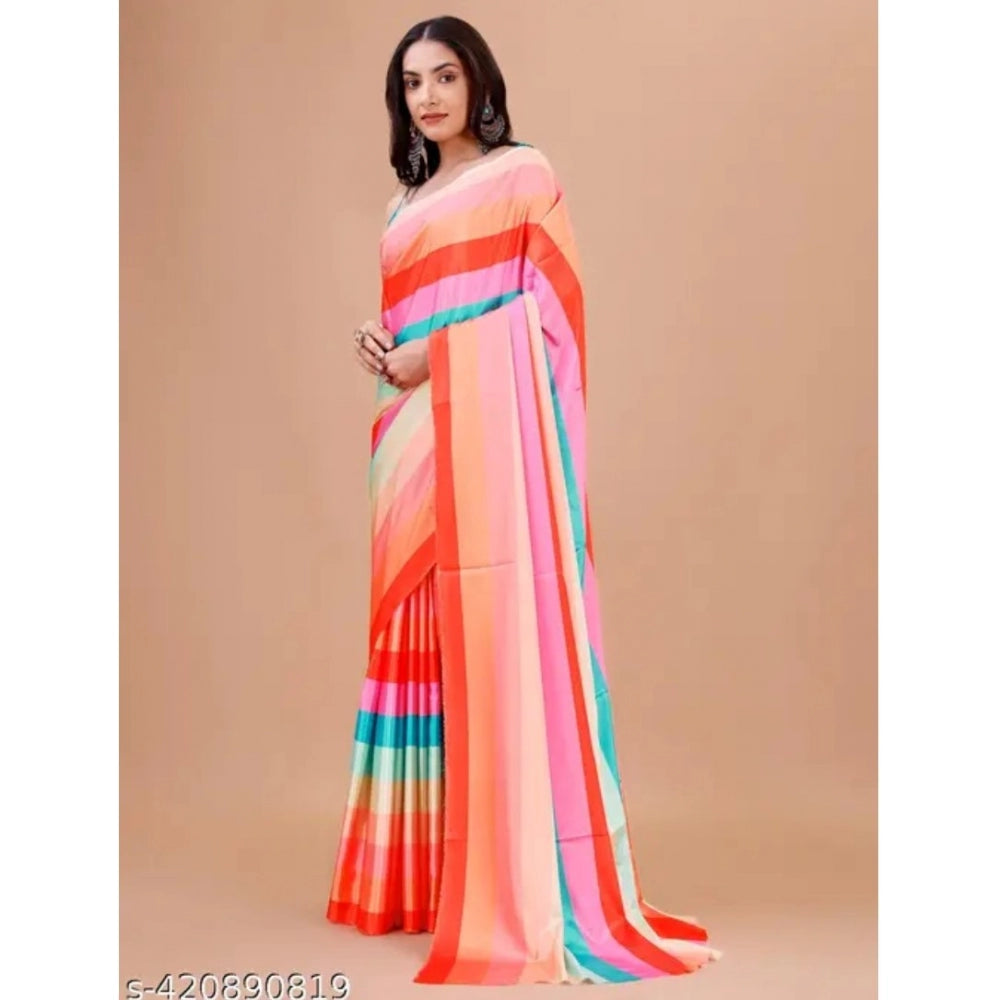 Generic Women's Crepe Digital Print Saree With Unstitched Blouse 5.5Mtr (Multicolor)