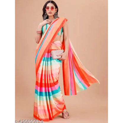 Generic Women's Crepe Digital Print Saree With Unstitched Blouse 5.5Mtr (Multicolor)