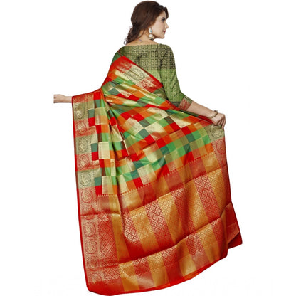 Generic Women's Jacquard Woven Saree With Unstitched Blouse 5.5Mtr (Red)