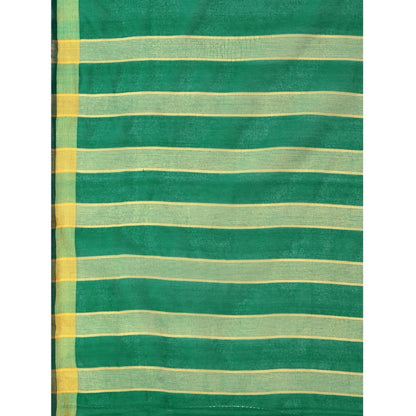 Generic Women's Cotton Silk Striped Saree With Unstitched Blouse 5.5Mtr (Light Green)