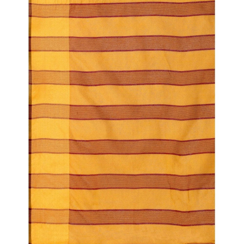 Generic Women's Cotton Silk Striped Saree With Unstitched Blouse 5.5Mtr (Mustard)