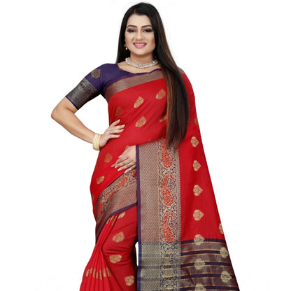 Generic Women's Silk Blend Woven Saree With Unstitched Blouse 5.5Mtr (Purple-Red)