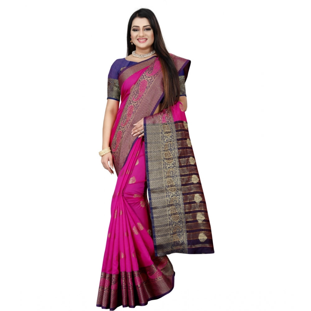 Generic Women's Silk Blend Woven Saree With Unstitched Blouse 5.5Mtr (Purple-Pink)