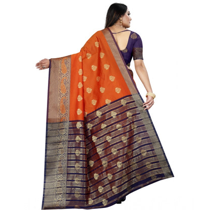 Generic Women's Silk Blend Woven Saree With Unstitched Blouse 5.5Mtr (Purple-Orange)