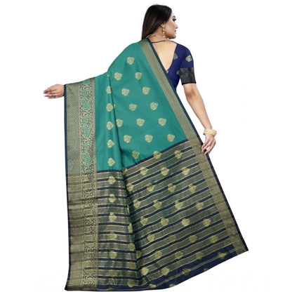 Generic Women's Silk Blend Woven Saree With Unstitched Blouse 5.5Mtr (Dark Blue-Green)