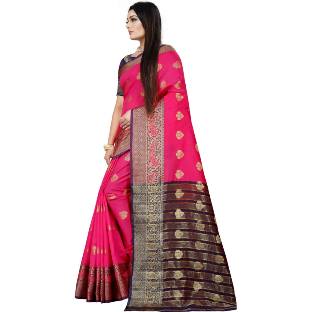 Generic Women's Silk Blend Woven Saree With Unstitched Blouse 5.5Mtr (Purple-Pink)