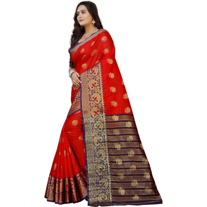 Generic Women's Silk Blend Woven Saree With Unstitched Blouse 5.5Mtr (Purple-Red)