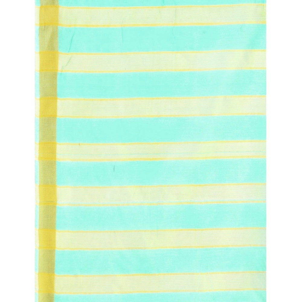 Generic Women's Cotton Silk Striped Saree With Unstitched Blouse 5.5Mtr (Blue)