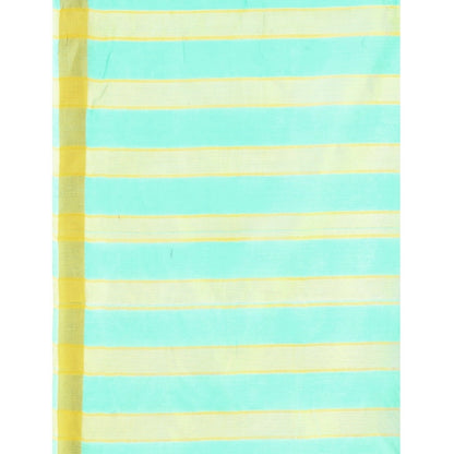 Generic Women's Cotton Silk Striped Saree With Unstitched Blouse 5.5Mtr (Blue)