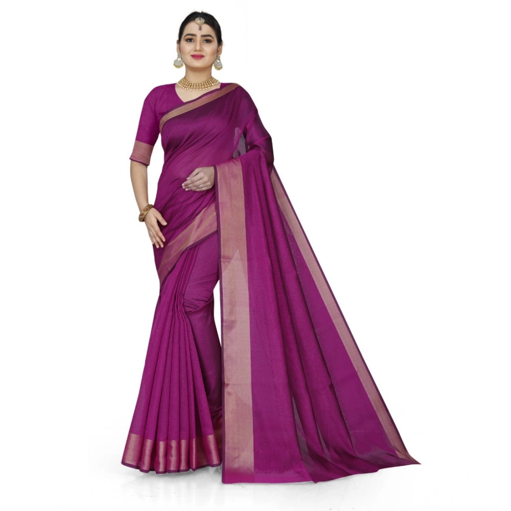 Generic Women's Cotton Silk Self Design Saree With Unstitched Blouse 5.5Mtr (Pink)