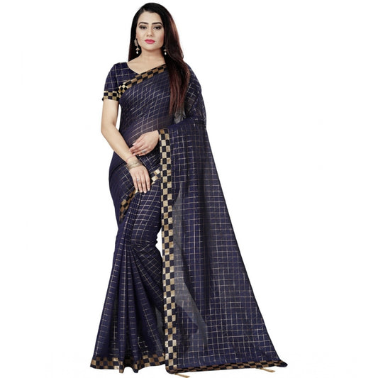 Generic Women's Cotton Silk Checkered Saree With Unstitched Blouse 5.5Mtr (Multicolor)