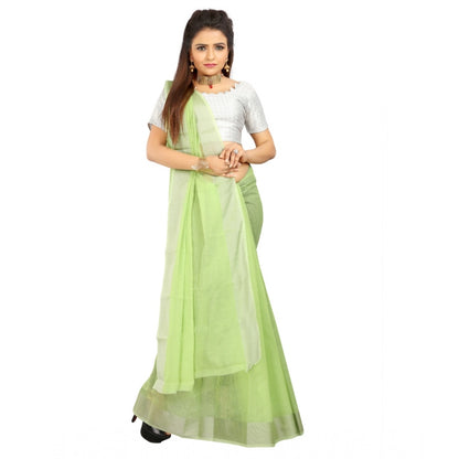 Generic Women's Cotton Silk Self Design Saree With Unstitched Blouse 5.5Mtr (Light Green)