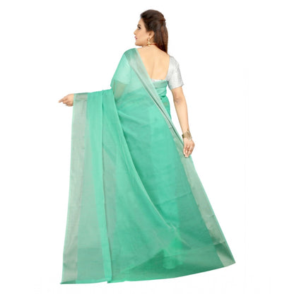 Generic Women's Cotton Silk Self Design Saree With Unstitched Blouse 5.5Mtr (Green)