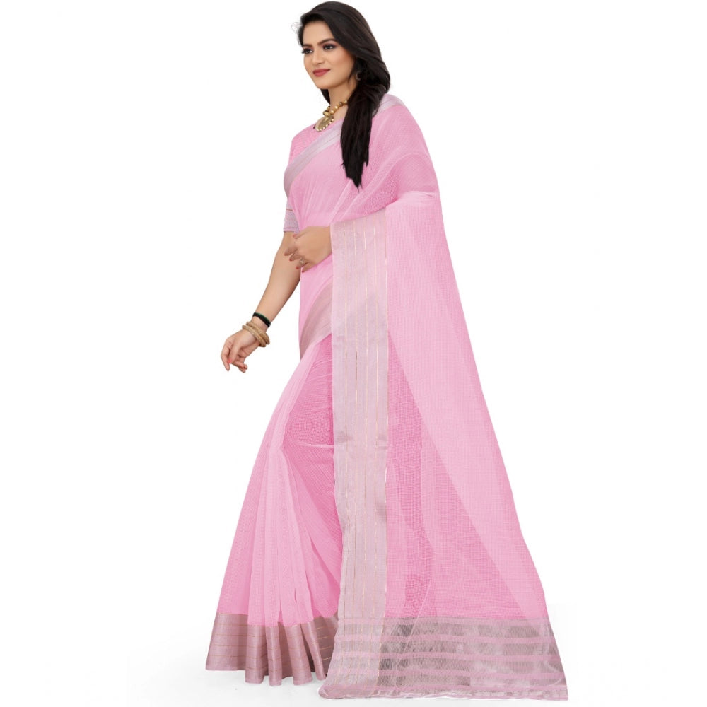 Generic Women's Cotton Jute Self Design Saree With Unstitched Blouse 5.5Mtr