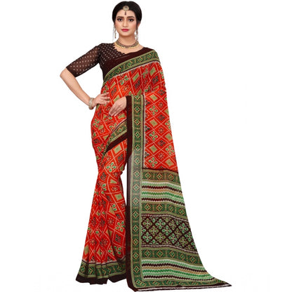 Generic Women's Georgette Floral Print Saree With Unstitched Blouse 5.5Mtr (Red)