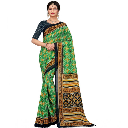 Generic Women's Georgette Floral Print Saree With Unstitched Blouse 5.5Mtr (Light Green)