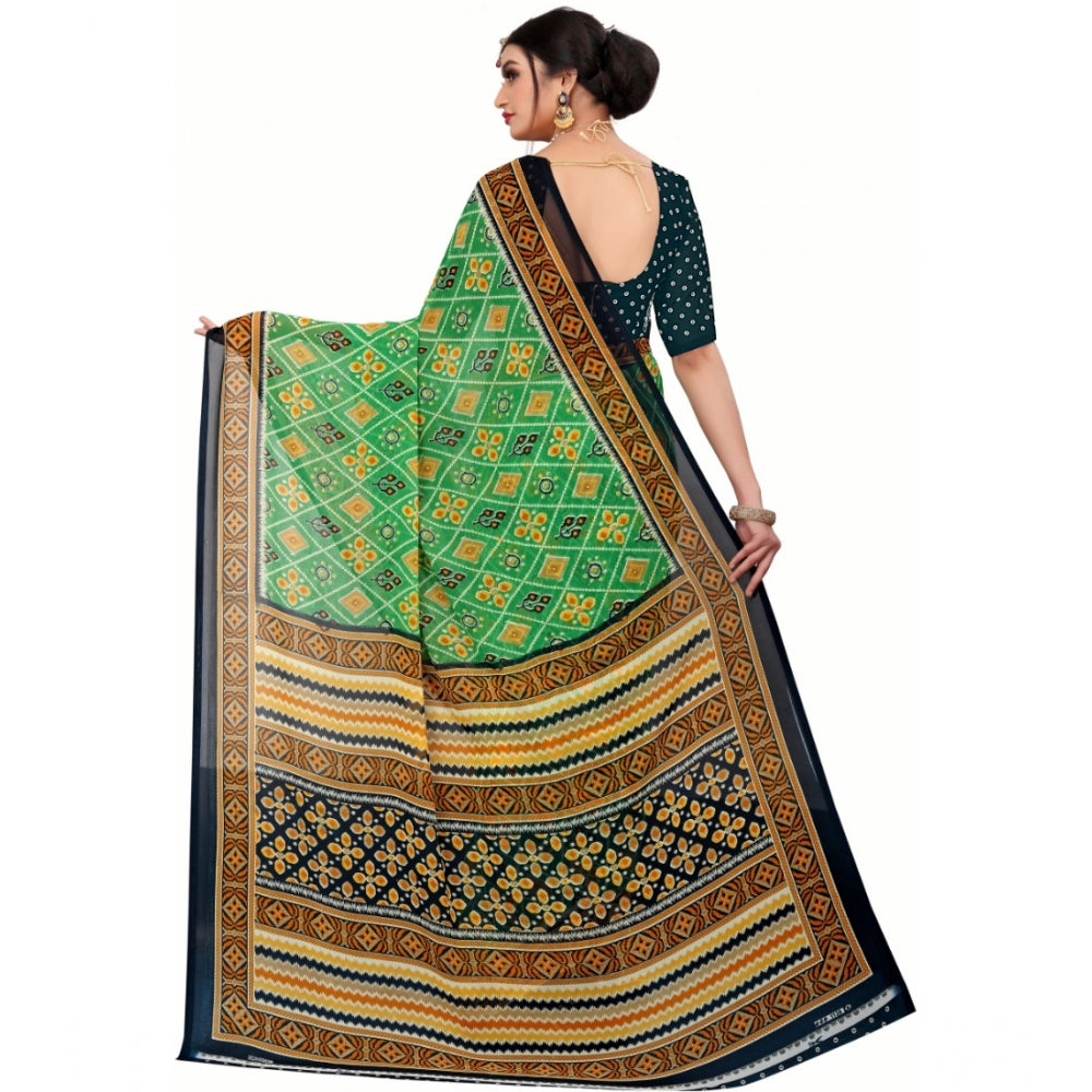 Generic Women's Georgette Floral Print Saree With Unstitched Blouse 5.5Mtr (Light Green)