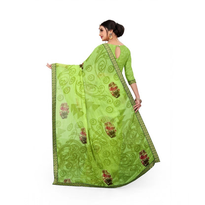 Generic Women's Georgette Floral Print Saree With Unstitched Blouse 5.5Mtr (Green)