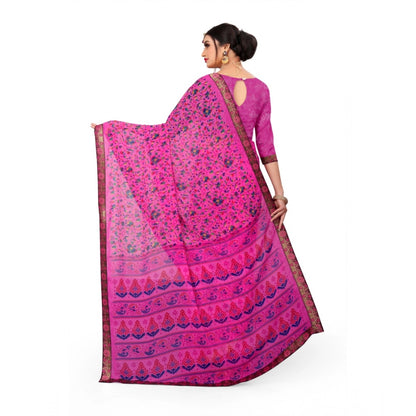 Generic Women's Georgette Floral Print Saree With Unstitched Blouse 5.5Mtr (Pink)