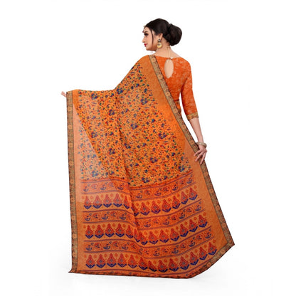 Generic Women's Georgette Floral Print Saree With Unstitched Blouse 5.5Mtr (Orange)