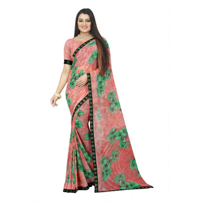 Generic Women's Georgette Floral Print Saree With Unstitched Blouse 5.5Mtr (Pink)