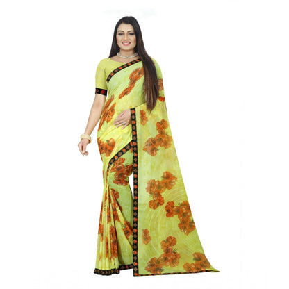 Generic Women's Georgette Floral Print Saree With Unstitched Blouse 5.5Mtr (Brown-Mustard)