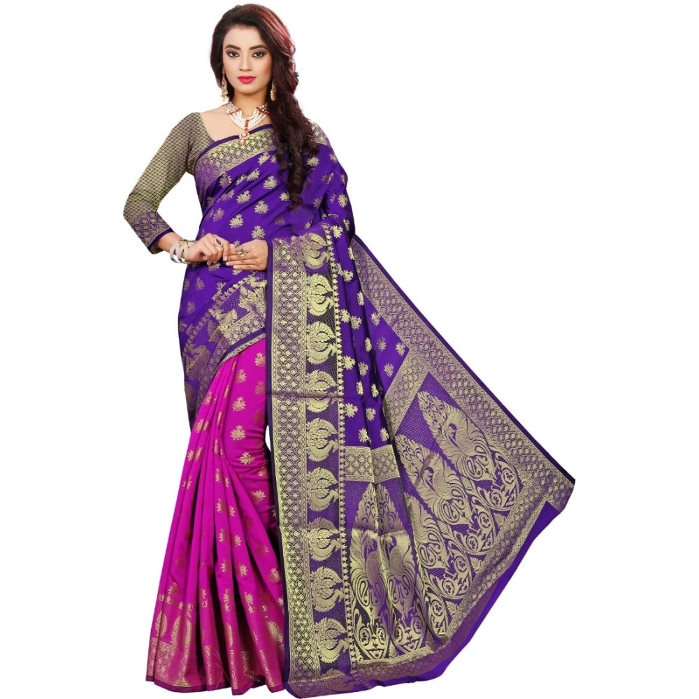 Generic Women's Jacquard Woven Saree With Unstitched Blouse 5.5Mtr (Purple)