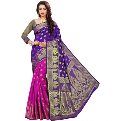 Generic Women's Jacquard Woven Saree With Unstitched Blouse 5.5Mtr (Purple)