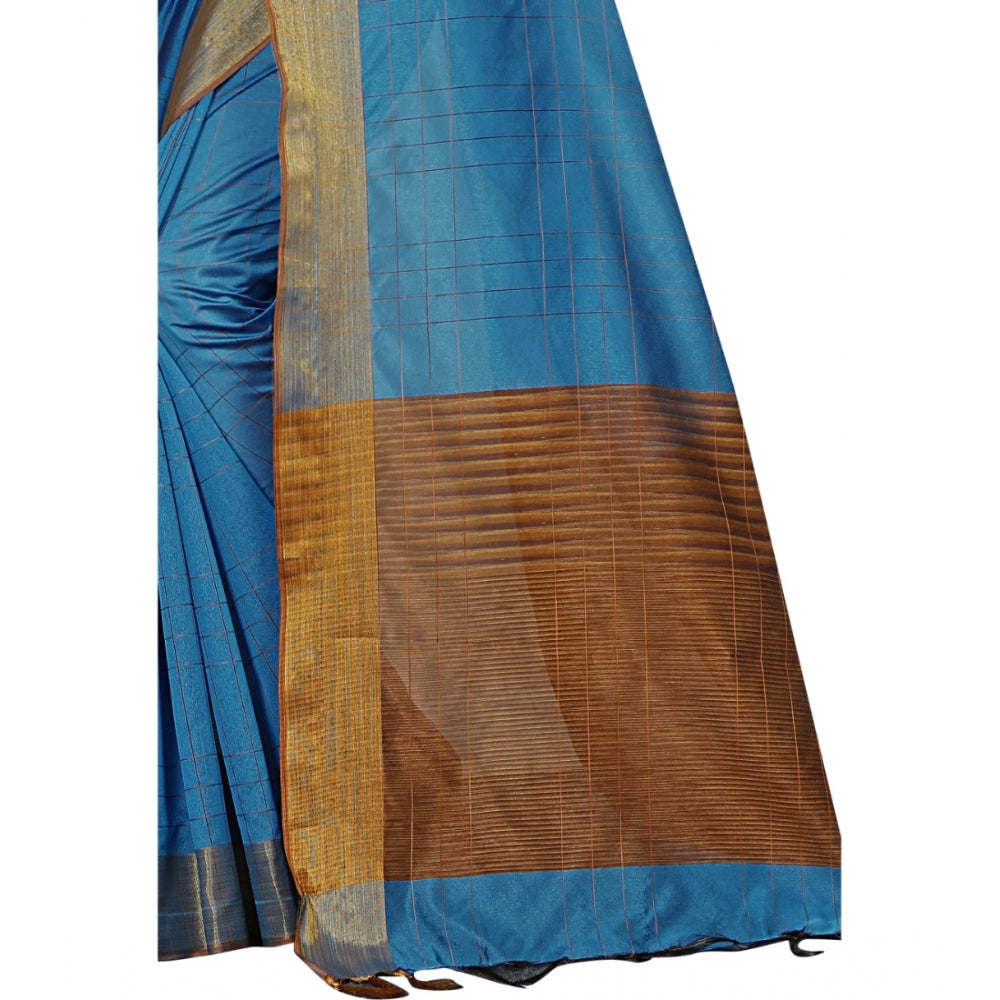 Generic Women's Cotton Silk Self Design Saree With Unstitched Blouse 5.5Mtr (Light Blue)