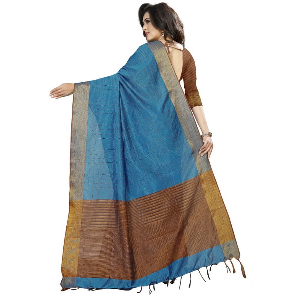 Generic Women's Cotton Silk Self Design Saree With Unstitched Blouse 5.5Mtr (Light Blue)