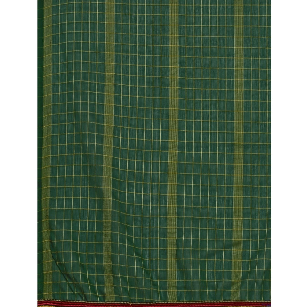 Generic Women's Silk Blend Checkered Saree With Unstitched Blouse 5.5Mtr (Green)