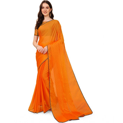 Generic Women's Silk Blend Embellished Saree With Unstitched Blouse 5.5Mtr (Orange)