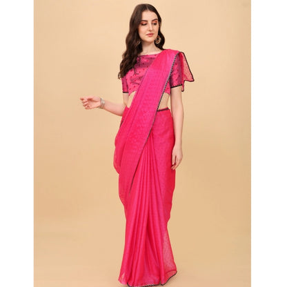 Generic Women's Silk Blend Embellished Saree With Unstitched Blouse 5.5Mtr (Pink)