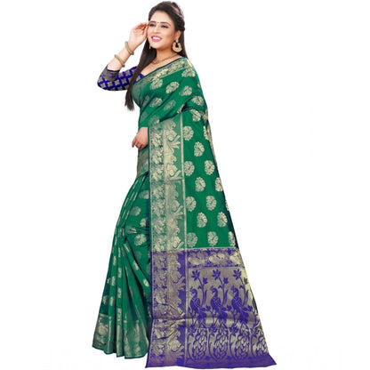 Generic Women's Jacquard Woven Saree With Unstitched Blouse 5.5Mtr (Green)