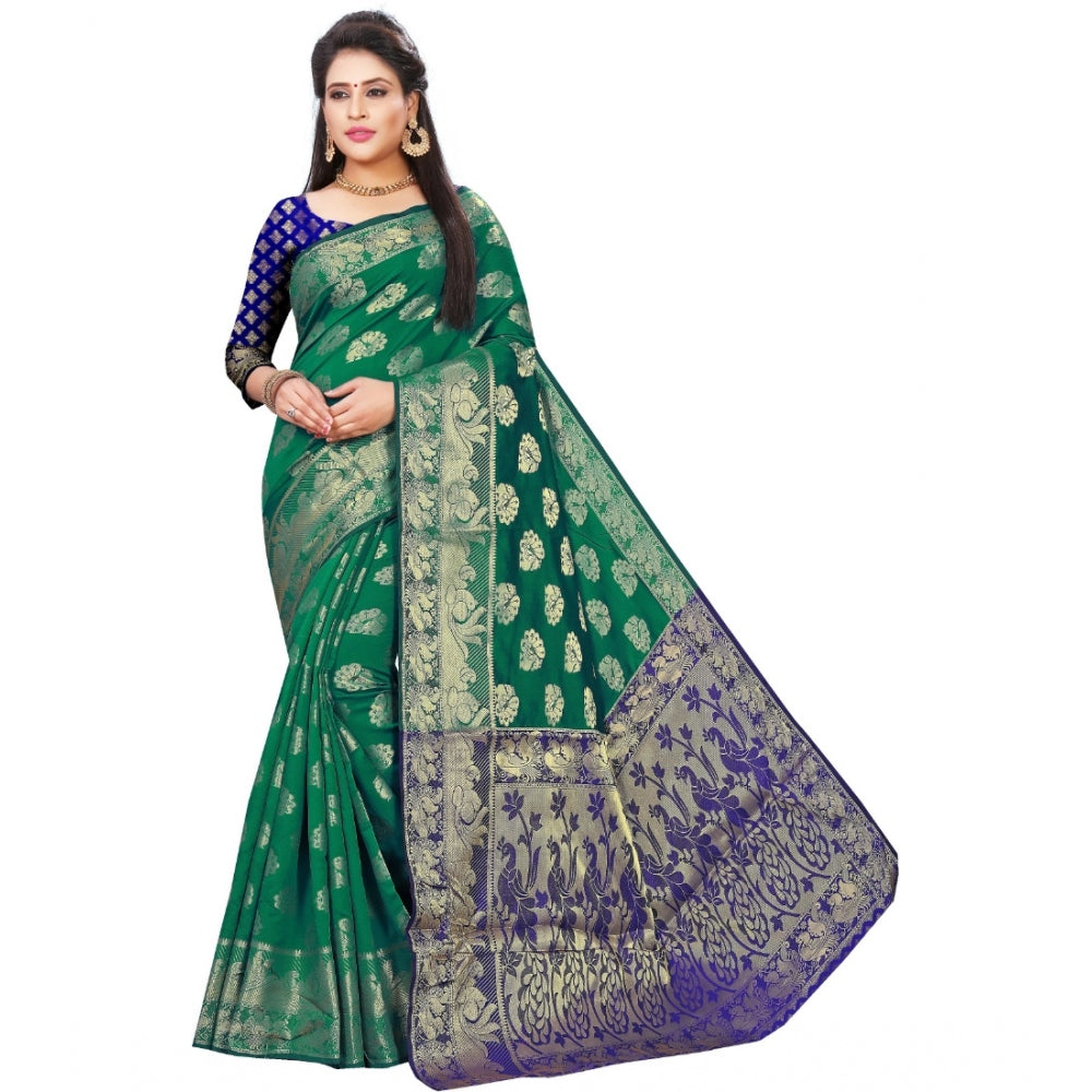 Generic Women's Jacquard Woven Saree With Unstitched Blouse 5.5Mtr (Green)