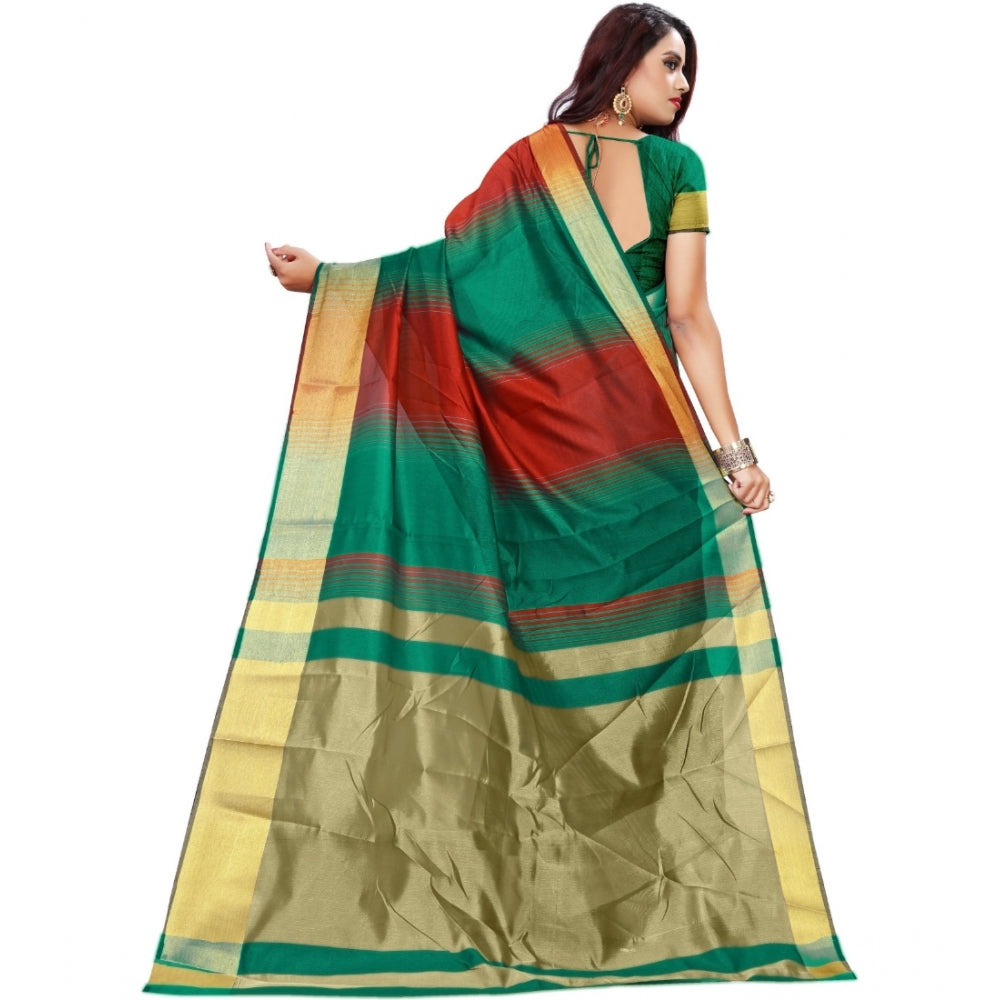 Generic Women's Jacquard Woven Saree With Unstitched Blouse 5.5Mtr (Red-Green)